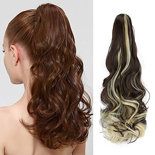 20〞Claw Ponytail Clip in Hair Extensions Hairpiece Synthetic Light Curly Soft Silky Nature Looking Heat-Resisting Different Colors for Women Fashion and Beauty-6H613#
